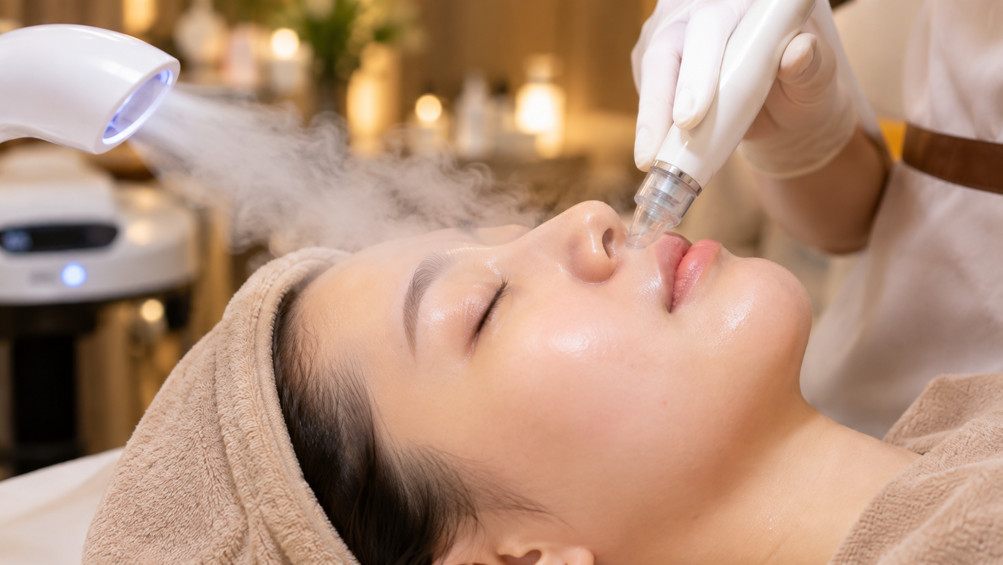 Ảnh chăm sóc da chuyên sâu bước xông hơi và hút bã nhờn
