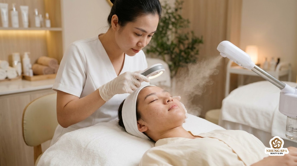 Soi da và xông hơi là các bước lấy nhân mụn chuẩn bị trước khi xử lý