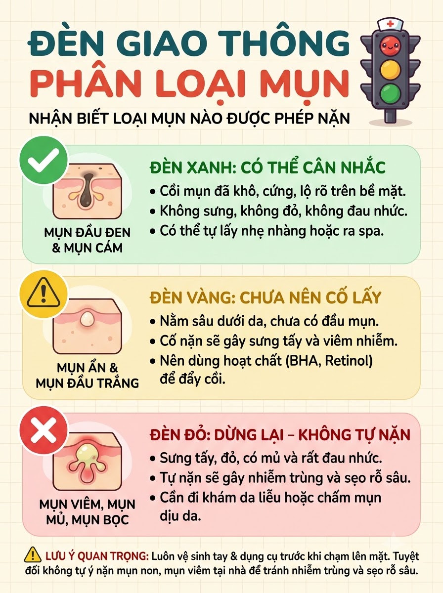 Infographic phân loại mụn có thể và không thể áp dụng cách lấy nhân mụn tại nhà