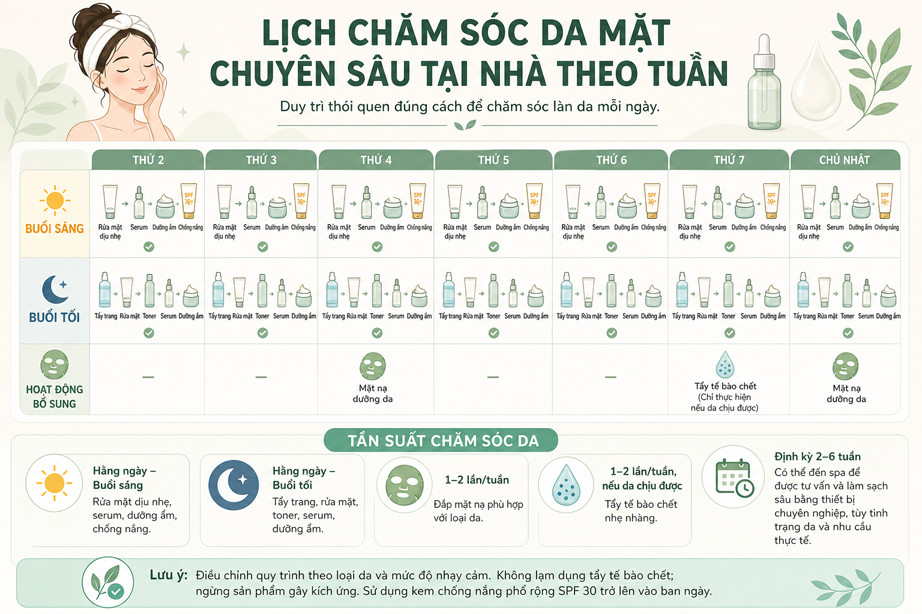 Cách chăm sóc da mặt chuyên sâu tại nhà theo tuần