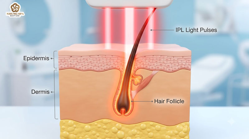 Ánh sáng IPL nhẹ nhàng đi sâu vào gốc lông