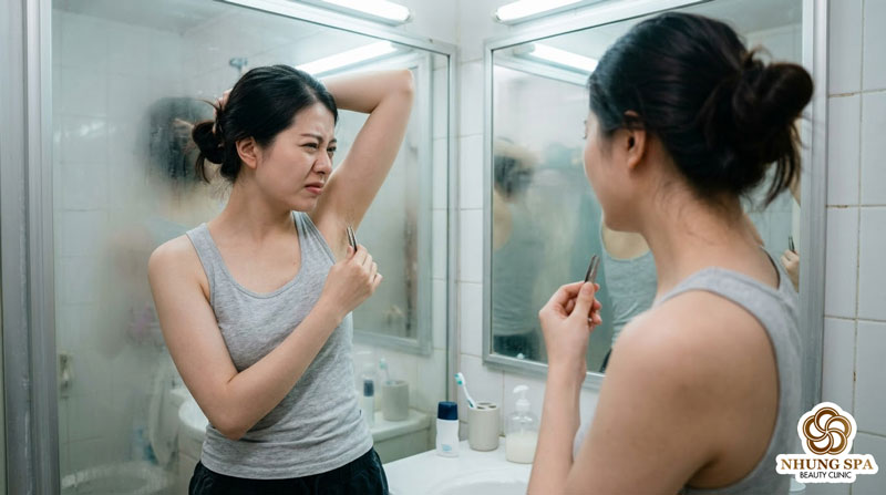 Nhổ lông nách bằng nhíp sẽ gây khó chịu và đau đớn