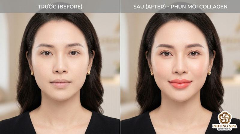 trước v&agrave; sau khi phun m&ocirc;i collagen