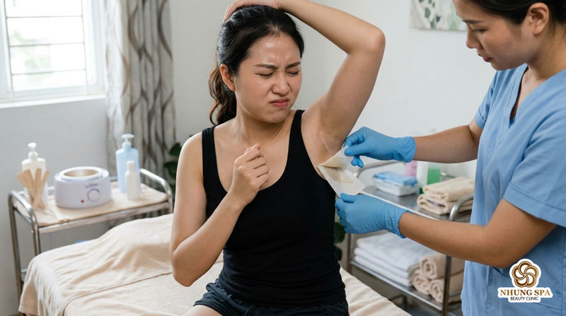 Wax lông nách dễ gây đau, kích ứng hoặc làm tổn thương hàng rào bảo vệ da